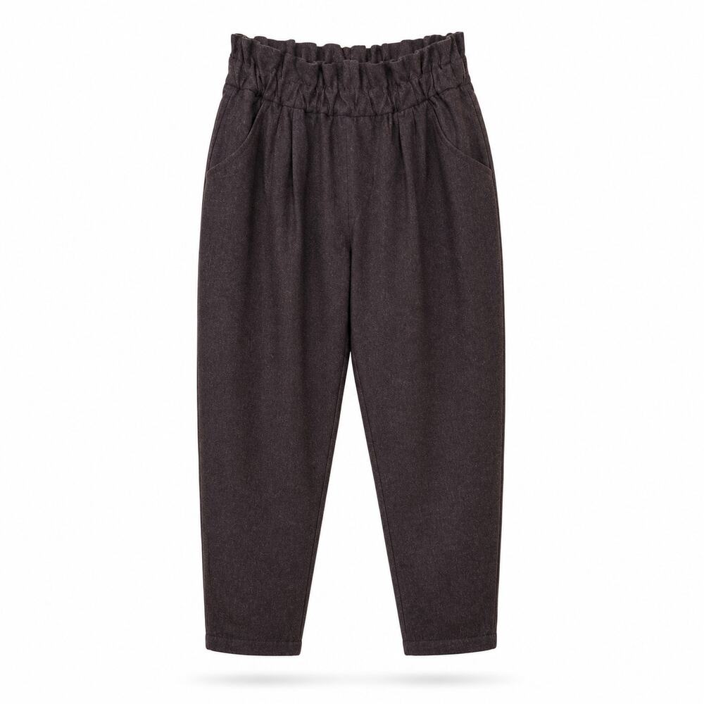 Ichi Antiquites Wool Tapered Pants Brown Elastic Waist‎ Cozy Minimalist